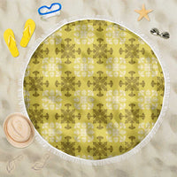 Yellow Hawaiian Quilt Beach Blanket Hawaii Pineapple Monstera Palaka Motifs - Polynesian Pride