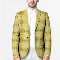 Yellow Hawaiian Quilt Blazer Hawaii Pineapple Monstera Palaka Motifs - Polynesian Pride