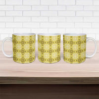 Yellow Hawaiian Quilt Ceramic Mug Hawaii Pineapple Monstera Palaka Motifs - Polynesian Pride