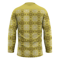 Yellow Hawaiian Quilt Hockey Jersey Hawaii Pineapple Monstera Palaka Motifs - Polynesian Pride