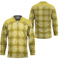 Yellow Hawaiian Quilt Hockey Jersey Hawaii Pineapple Monstera Palaka Motifs LT14 - Polynesian Pride