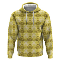 Yellow Hawaiian Quilt Hoodie Hawaii Pineapple Monstera Palaka Motifs - Polynesian Pride