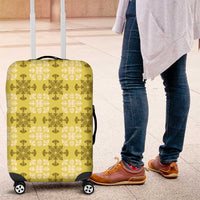 Yellow Hawaiian Quilt Luggage Cover Hawaii Pineapple Monstera Palaka Motifs - Polynesian Pride