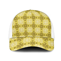 Yellow Hawaiian Quilt Mesh Trucker Cap Hawaii Pineapple Monstera Palaka Motifs LT14 One Size White Yellow - Polynesian Pride
