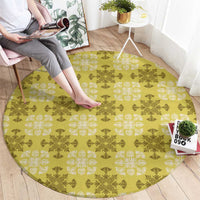 Yellow Hawaiian Quilt Round Carpet Hawaii Pineapple Monstera Palaka Motifs - Polynesian Pride