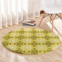 Yellow Hawaiian Quilt Round Carpet Hawaii Pineapple Monstera Palaka Motifs - Polynesian Pride