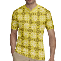Yellow Hawaiian Quilt Rugby Jersey Hawaii Pineapple Monstera Palaka Motifs - Polynesian Pride
