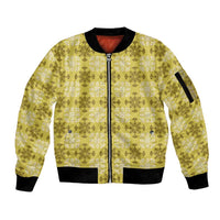 Yellow Hawaiian Quilt Sleeve Zip Bomber Jacket Hawaii Pineapple Monstera Palaka Motifs - Polynesian Pride