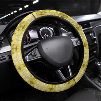 Yellow Hawaiian Quilt Steering Wheel Cover Hawaii Pineapple Monstera Palaka Motifs - Polynesian Pride