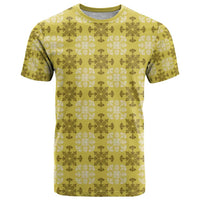 Yellow Hawaiian Quilt T Shirt Hawaii Pineapple Monstera Palaka Motifs - Polynesian Pride