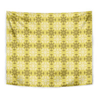 Yellow Hawaiian Quilt Tapestry Hawaii Pineapple Monstera Palaka Motifs - Polynesian Pride