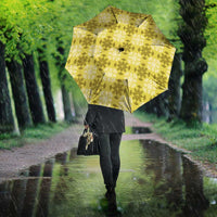 Yellow Hawaiian Quilt Umbrella Hawaii Pineapple Monstera Palaka Motifs - Polynesian Pride