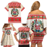 Mele Kalikimaka Hawaii Family Matching Off Shoulder Short Dress and Hawaiian Shirt Funny Beer-Loving Santa Hawaiian Tropical - Polynesian Pride