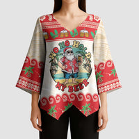 Mele Kalikimaka Hawaii Kimono Sleeve Blouse Funny Beer-Loving Santa Hawaiian Tropical LT14 - Polynesian Pride