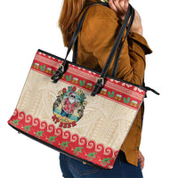 Mele Kalikimaka Hawaii Leather Tote Bag Funny Beer-Loving Santa Hawaiian Tropical - Polynesian Pride