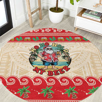 Mele Kalikimaka Hawaii Round Carpet Funny Beer-Loving Santa Hawaiian Tropical - Polynesian Pride