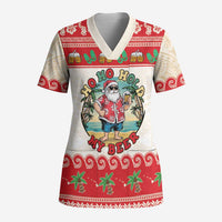 Mele Kalikimaka Hawaii Scrub Top Funny Beer-Loving Santa Hawaiian Tropical LT14 Adult Red - Polynesian Pride