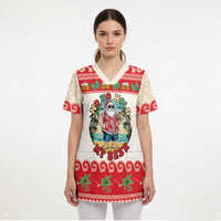 Mele Kalikimaka Hawaii Scrub Top Funny Beer-Loving Santa Hawaiian Tropical LT14 - Polynesian Pride