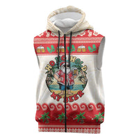 Mele Kalikimaka Hawaii Sleeveless Zip Hoodie Funny Beer-Loving Santa Hawaiian Tropical LT14 Red - Polynesian Pride