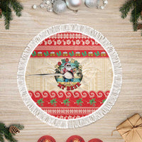 Mele Kalikimaka Hawaii Tree Skirt Funny Beer-Loving Santa Hawaiian Tropical LT14 Fringed Red - Polynesian Pride