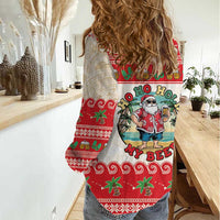 Mele Kalikimaka Hawaii Women Casual Shirt Funny Beer-Loving Santa Hawaiian Tropical - Polynesian Pride