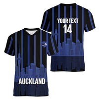 New Zealand Auckland Football Custom Women V-Neck T-Shirt Go City of Sails Est 2025