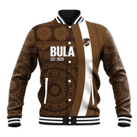 Bula Fiji Football Custom Baseball Jacket One Vanua One Team Tapa Pattern LT14 Unisex Brown - Polynesian Pride