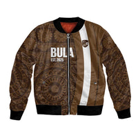 Bula Fiji Football Custom Bomber Jacket One Vanua One Team Tapa Pattern LT14 Unisex Brown - Polynesian Pride