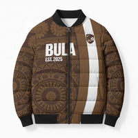 Bula Fiji Football Custom Bomber Puffer Jacket One Vanua One Team Tapa Pattern LT14 Unisex Brown - Polynesian Pride