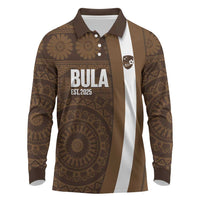 Bula Fiji Football Custom Long Sleeve Polo Shirt One Vanua One Team Tapa Pattern LT14 Brown - Polynesian Pride