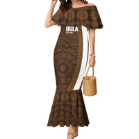 Bula Fiji Football Custom Mermaid Dress One Vanua One Team Tapa Pattern LT14 Women Brown - Polynesian Pride