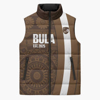 Bula Fiji Football Custom Sleeveless Puffer Jacket One Vanua One Team Tapa Pattern LT14 Unisex Brown - Polynesian Pride