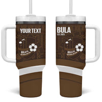 Bula Fiji Football Custom Tumbler With Handle One Vanua One Team Tapa Pattern LT14 One Size: 40 oz Brown - Polynesian Pride