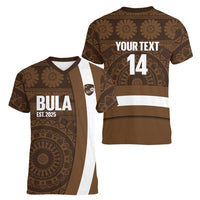 Bula Fiji Football Custom Women V-Neck T-Shirt One Vanua One Team Tapa Pattern