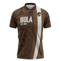 Bula Fiji Football Custom Zipper Polo Shirt One Vanua One Team Tapa Pattern LT14 Brown - Polynesian Pride