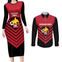 Hekari Papua New Guinea Football Custom Couples Matching Long Sleeve Bodycon Dress and Long Sleeve Button Shirt Go PNG Red Army