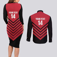 Hekari Papua New Guinea Football Custom Couples Matching Long Sleeve Bodycon Dress and Long Sleeve Button Shirt Go PNG Red Army