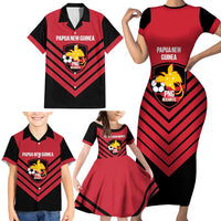 Hekari Papua New Guinea Football Custom Family Matching Short Sleeve Bodycon Dress and Hawaiian Shirt Go PNG Red Army
