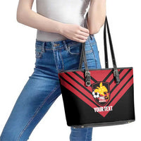 Hekari Papua New Guinea Football Custom Leather Tote Bag Go PNG Red Army