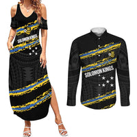 Kings Solomon Islands Football Custom Couples Matching Summer Maxi Dress and Long Sleeve Button Shirt Come On Solomons Polynesian Grunge Style