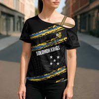 Kings Solomon Islands Football Custom Cross Shoulder Shirt Come On Solomons Polynesian Grunge Style LT14 - Polynesian Pride