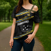 Kings Solomon Islands Football Custom Cross Shoulder Shirt Come On Solomons Polynesian Grunge Style LT14 - Polynesian Pride