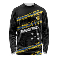 Kings Solomon Islands Football Custom Long Sleeve Shirt Come On Solomons Polynesian Grunge Style LT14 Unisex Black - Polynesian Pride