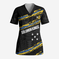 Kings Solomon Islands Football Custom Scrub Top Come On Solomons Polynesian Grunge Style LT14 Adult Black - Polynesian Pride
