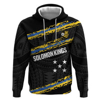Kings Solomon Islands Football Custom Zip Hoodie Come On Solomons Polynesian Grunge Style LT14 Pullover Hoodie Black - Polynesian Pride