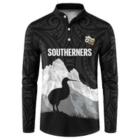New Zealand South Island Football Custom Button Sweatshirt Aoraki Mount Cook With Kiwi Maori Pattern LT14 Black - Polynesian Pride
