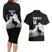 New Zealand South Island Football Custom Couples Matching Long Sleeve Bodycon Dress and Hawaiian Shirt Aoraki Mount Cook With Kiwi Maori Pattern