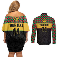 Vanuatu Football Custom Couples Matching Off Shoulder Short Dress and Long Sleeve Button Shirt Go Chiefs Basket-weave Pattern LT14 - Polynesian Pride