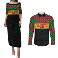 Vanuatu Football Custom Couples Matching Puletasi and Long Sleeve Button Shirt Go Chiefs Basket-weave Pattern LT14 Black - Polynesian Pride