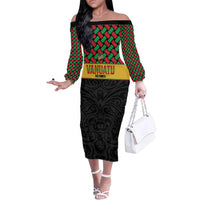 Vanuatu Football Custom Family Matching Off The Shoulder Long Sleeve Dress and Hawaiian Shirt Go Chiefs Basket-weave Pattern